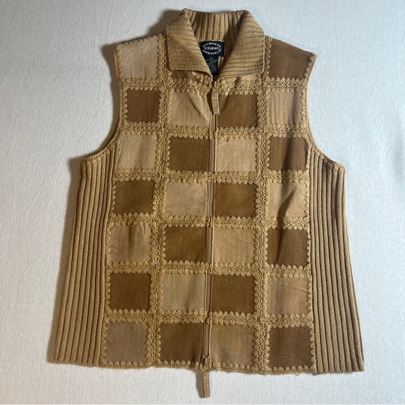 Designer’s Originals Leather Vintage 1960’s- 70s Vest Coffee + Camel Rib Stitch - Picture 1 of 8